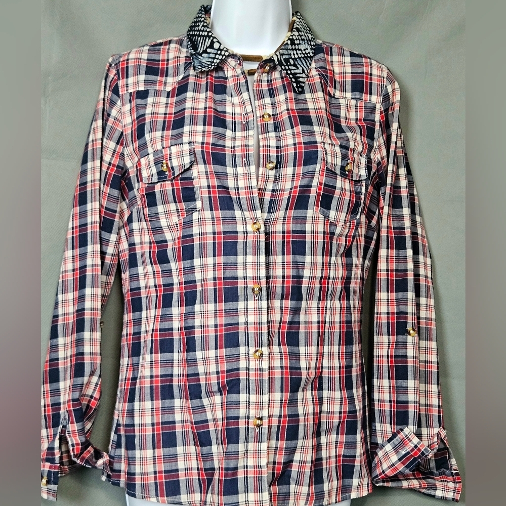 Upcycled vintage button down plaid shirt